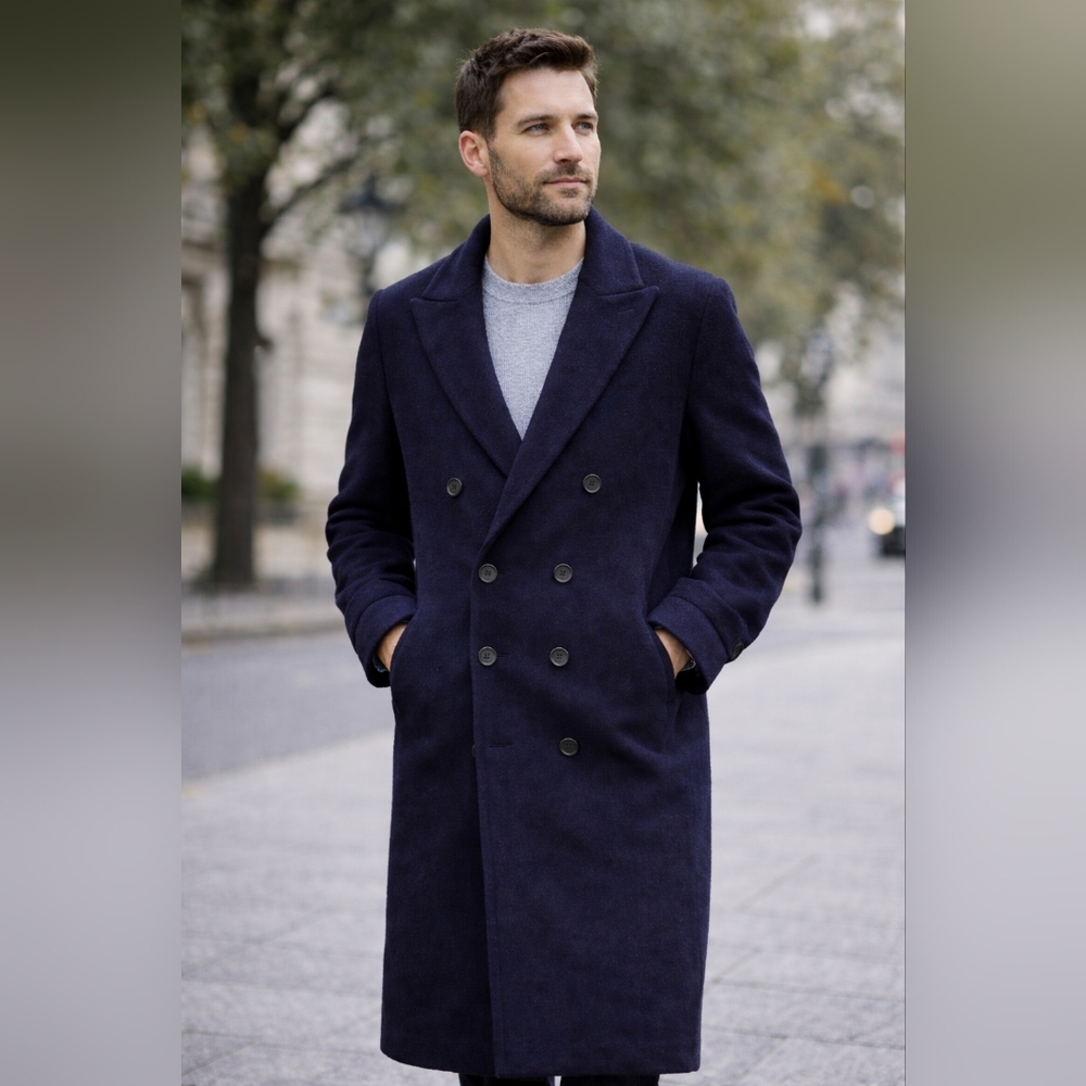 Merin Warren Of Stafford | Vintage 1970s Navy Double Breasted Wool Mohair Coat